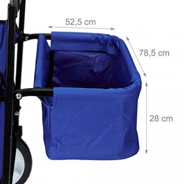 Relaxdays Bollerwagen faltbar, Sonnendach, Handwagen, 360 ° drehbar, extra Taschen, HTB: ca. 55 x 83 x 51,5 cm, blau - 4