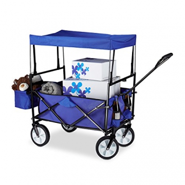 Relaxdays Bollerwagen faltbar, Sonnendach, Handwagen, 360 ° drehbar, extra Taschen, HTB: ca. 55 x 83 x 51,5 cm, blau - 1