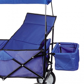 Relaxdays Bollerwagen faltbar, Sonnendach, Handwagen, 360 ° drehbar, extra Taschen, HTB: ca. 55 x 83 x 51,5 cm, blau - 8