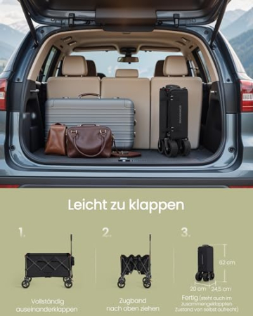 Zusammengeklappt im Kofferraum verstaut